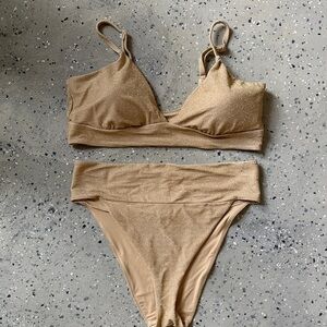 Aerie Gold Sparkle Bikini Set